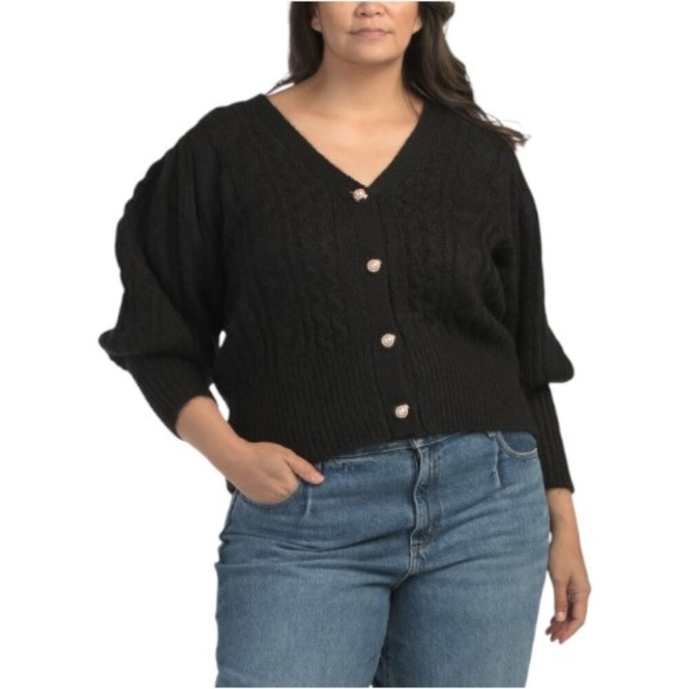 DESIGN 365 Plus Balloon Sleeve Cardigan